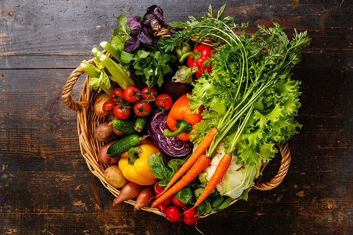 Basket of mixed fresh vegetables