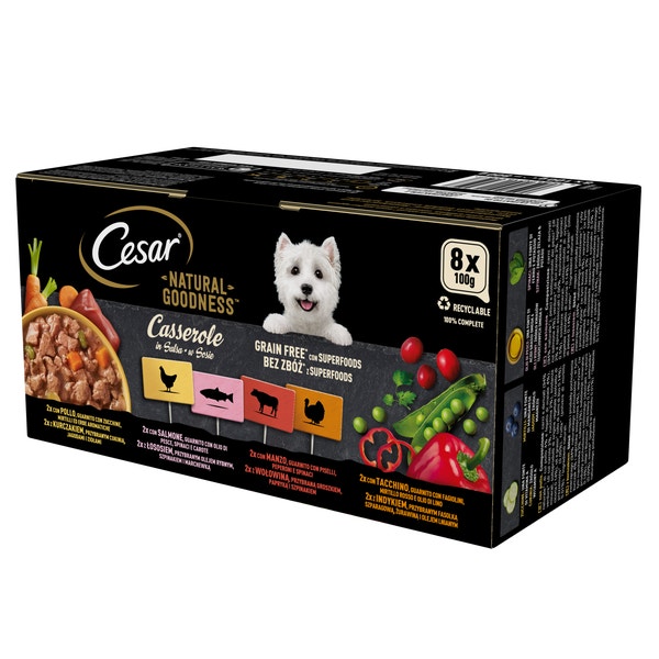 Cesar® Natural Goodness Casserole con Pollo, Salmone, Manzo e Tacchino 8x100g image 1