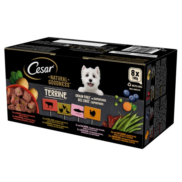 Cesar® Natural Goodness Terrine con Manzo, Pollame, Salmone e Tacchino 8x100g image 1